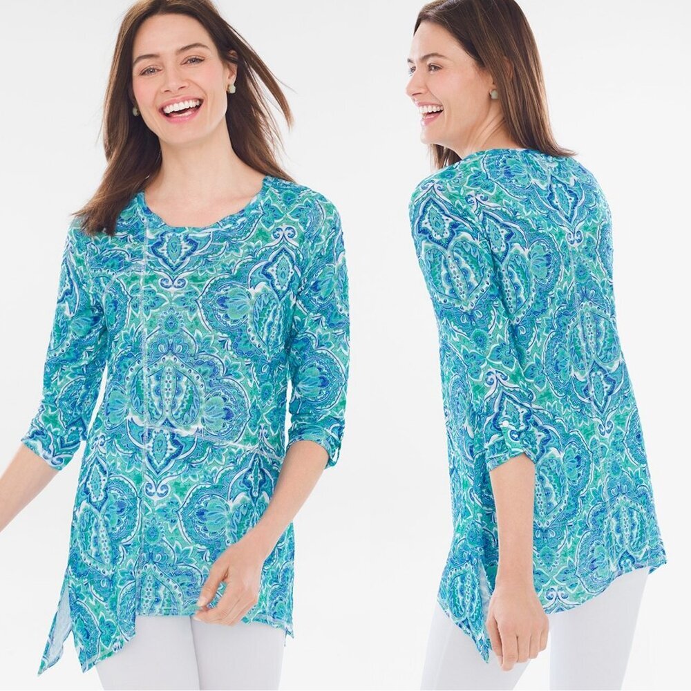 New Chico's Zenergy Paisley Seam-Detail Tunic Size 2 US L